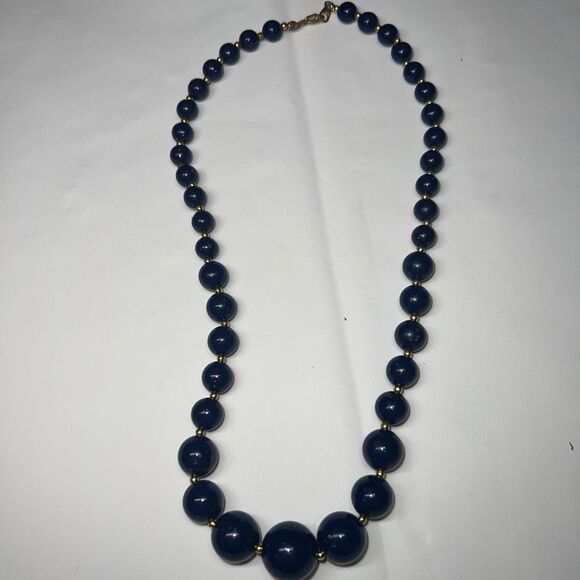 Vintage Blue Glass Bead with Gold Tone Chain‎ Necklace - Picture 6 of 11
